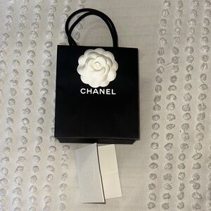 CHANEL Black Bag with White Camellia and card